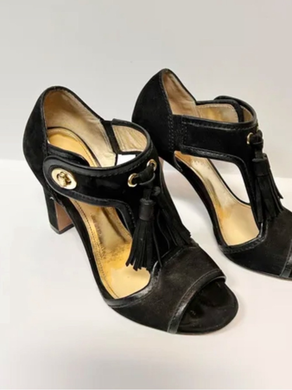 Coach Black Suede Fringe High Heel Sandals - Picture 3 of 7